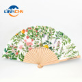 Customized wooden nylon folding hand fan as gift
